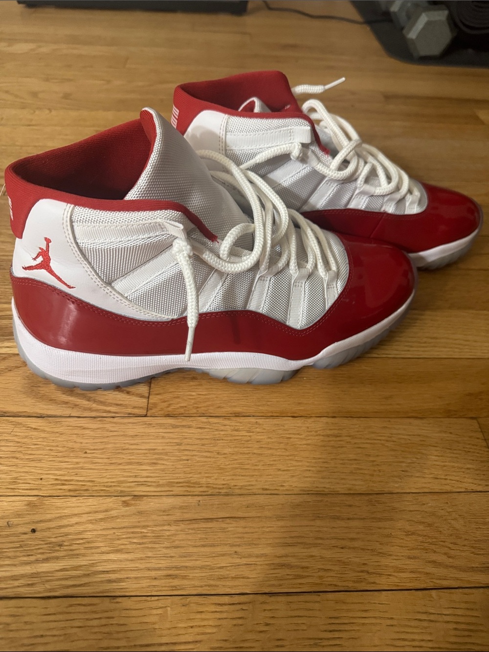 Men Jordan Red and White High-Top Sneakers